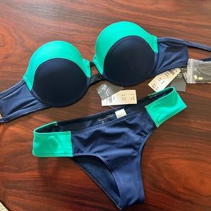 Abercrombie & Fitch navy and green bikini swim wear large top, small bottom NWT